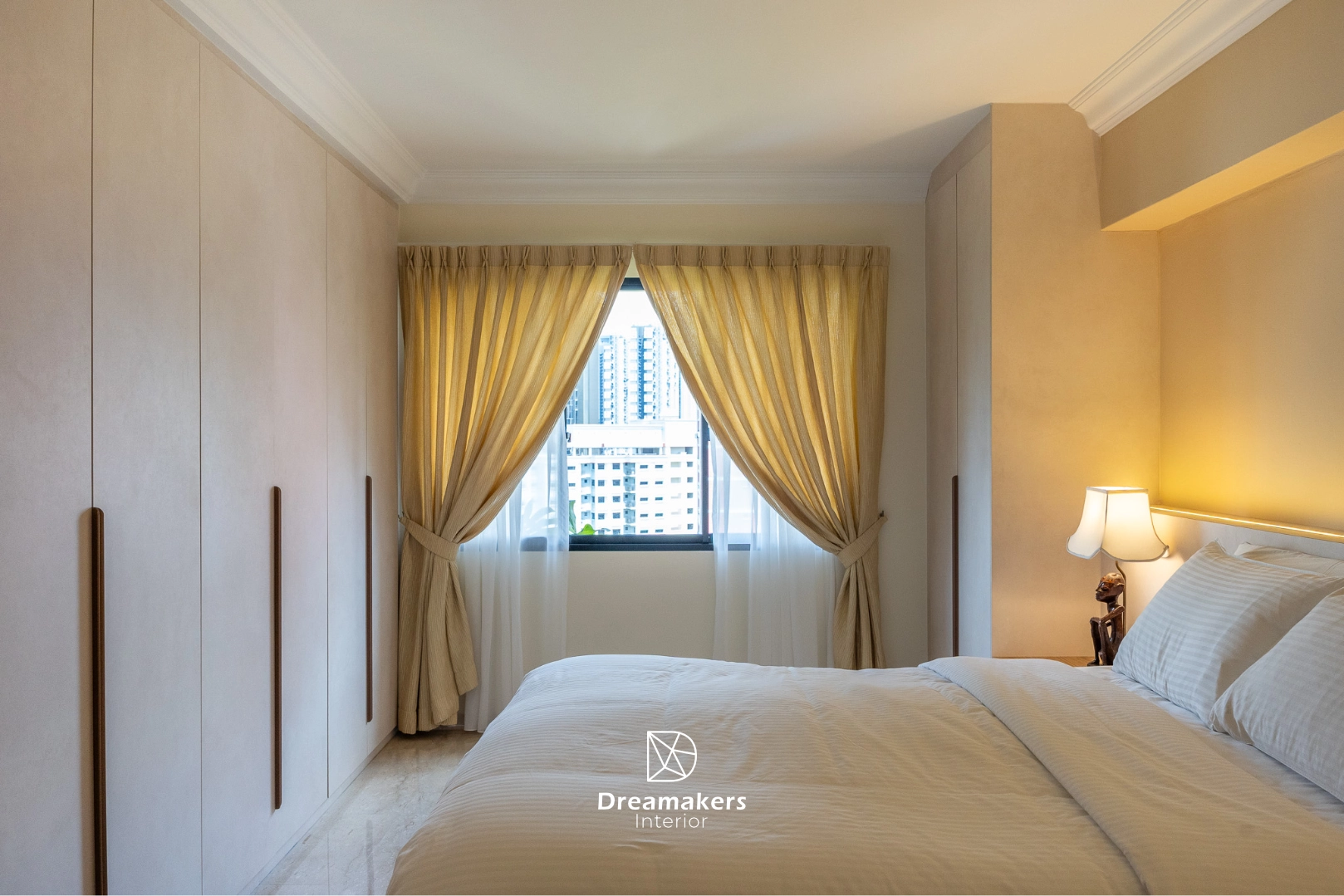 Master bedroom detail with layered warm lighting