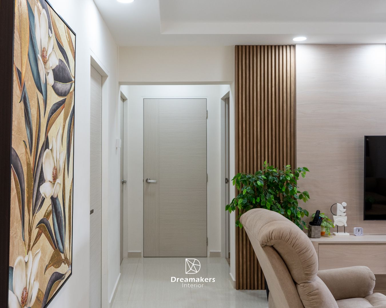 Living area of a warm modern 4-room resale renovation, Lengkong Tiga