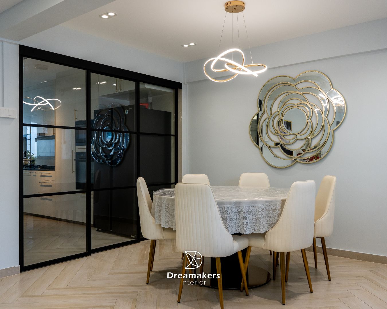 Dining area of a 5-room resale renovation at Serangoon Central by Dreamakers Interior