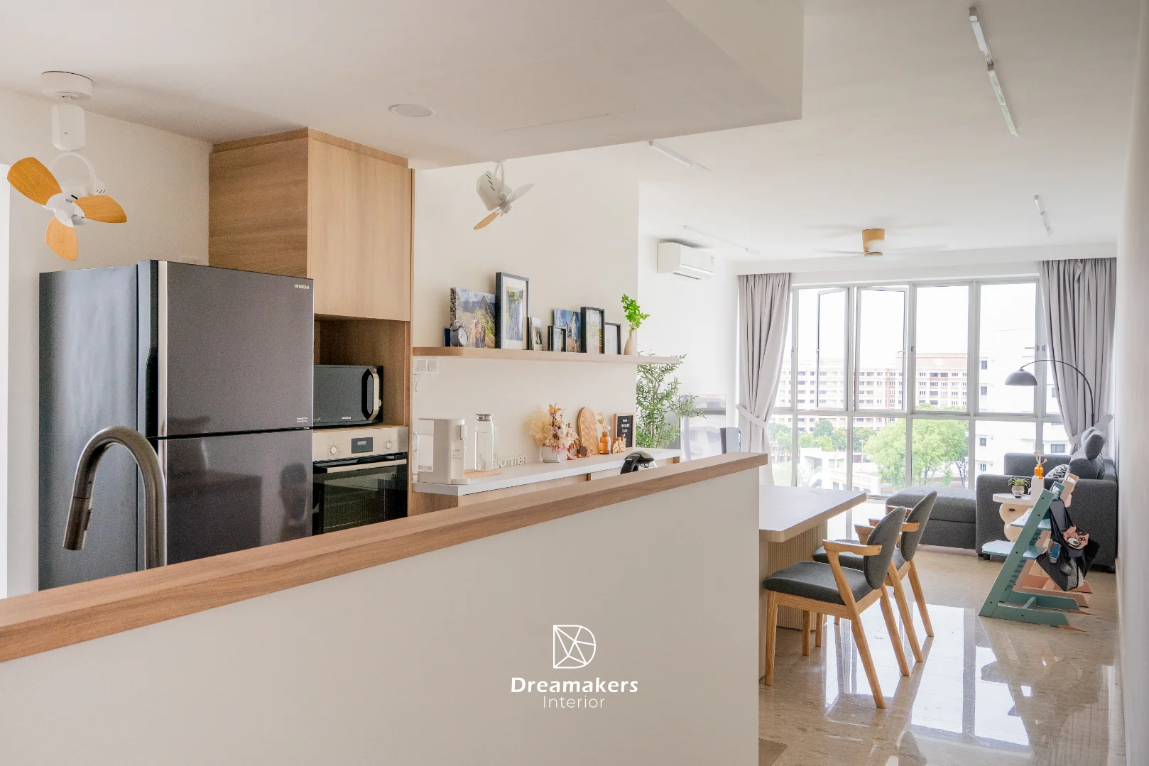 Display shelf detail with wooden decor, The Eden condo interior design Singapore