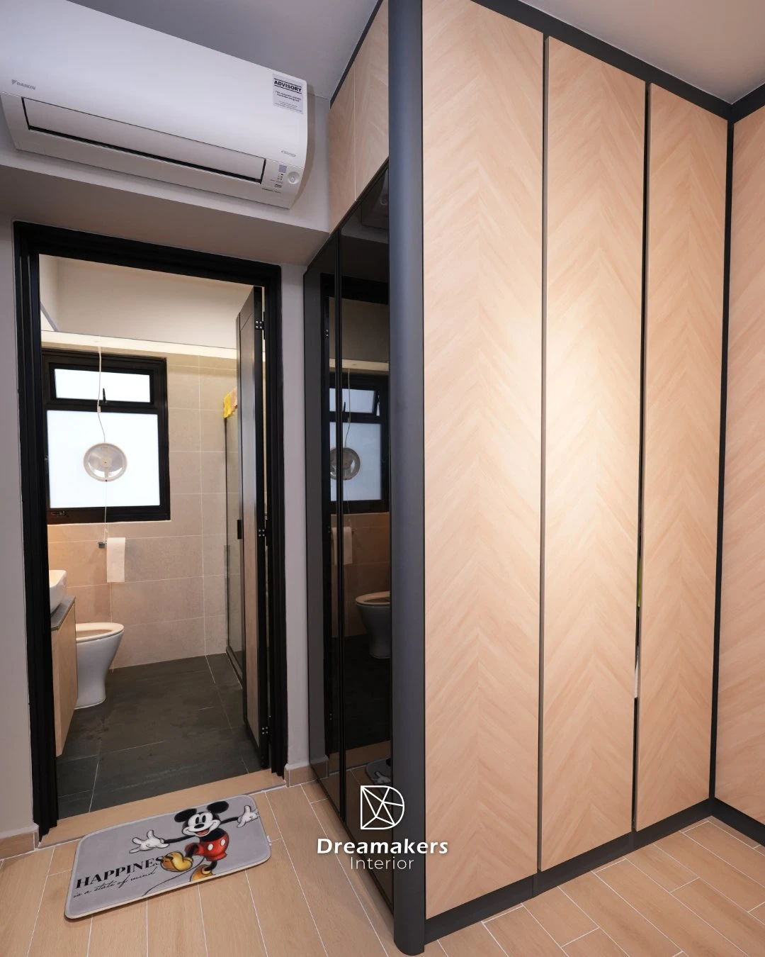 Mirrored wardrobe and walkway to the master bathroom, 206D Woodleigh Link resale HDB Bidadari
